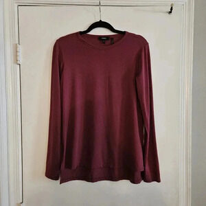 Theory Women’s Small Blouse Maroon Long Sleeve Crew Neck Shirt Pima Cotton modal